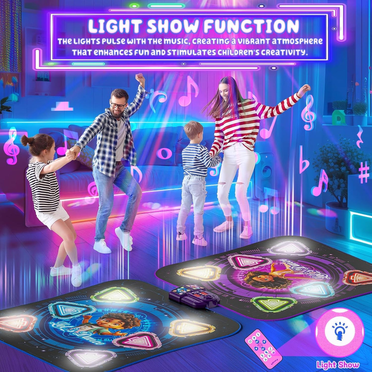 Surelect Dance Mat, 2025 Rechargeable Light-Up 2-Player Opposing Dance Pad with Bluetooth, 12-Button Music Dancing Toy, Christmas Birthday Gift for 3-12 Year Old Boys Girls
