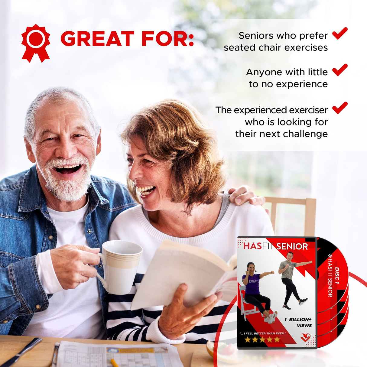 HASfit Exercises for Seniors DVD - 4 Discs - 16 Senior Workouts for Balance, Weight Loss, Flexibility, Cardio, Strength, Yoga Fitness, Seated Chair Exercise For Beginners, Elderly - 3 Programs