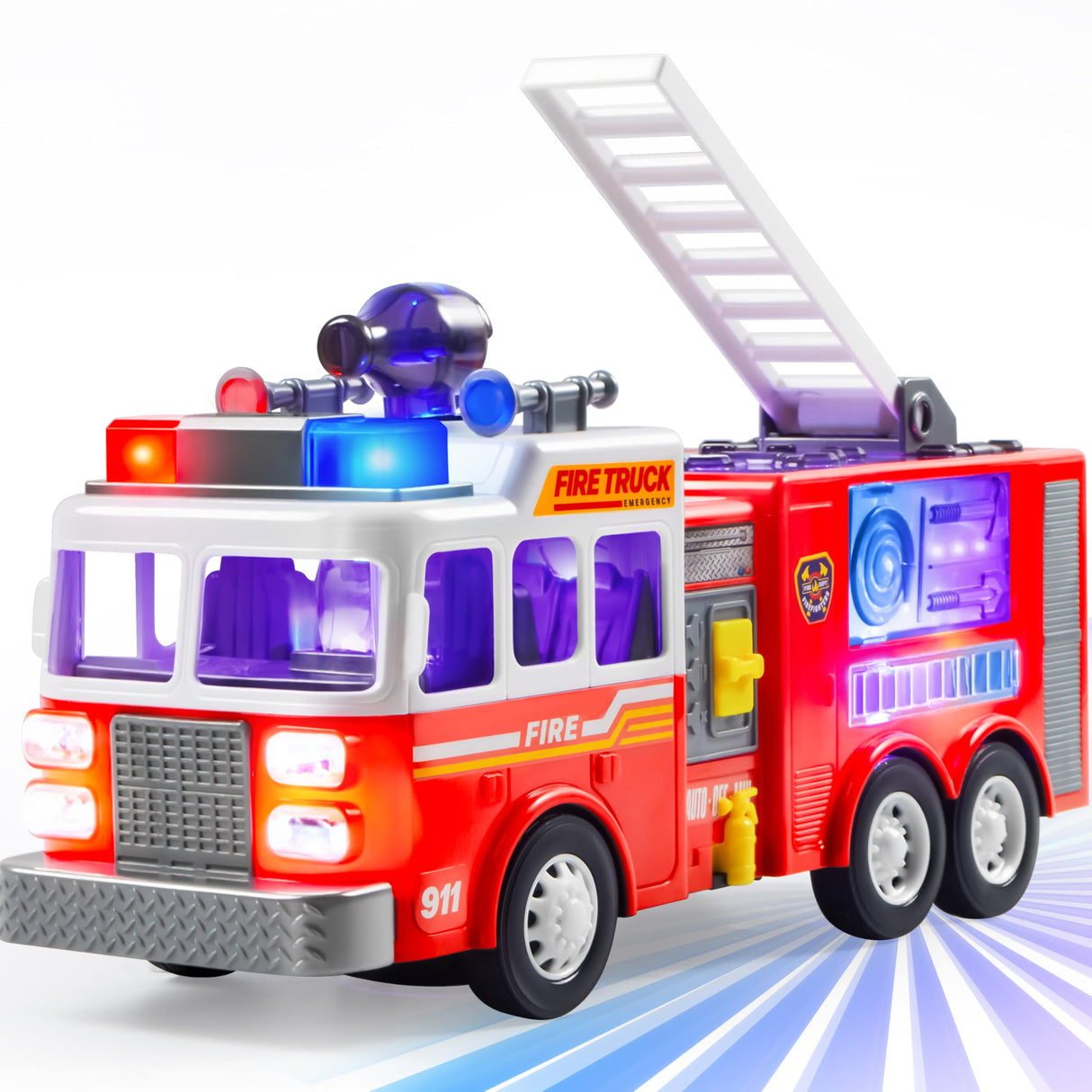 JOYIN LED Fire Truck Toy for Toddlers - LED Projections & Sirens, Bump and Go Fire Engine Trucks with Mode Switch & Volume Control, Kids Firetruck, Boy Toys, Christmas Birthday Gifts for Grandkids