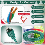 Feekoon 20 FT Outdoor Extension Cord with Timer 6 Outlets, 16AWG SJTW Heavy Duty Green Power Cord with Safety Cover Weatherproof Multiple Outlet Cable for Christmas Halloween Light Outdoor Decorations