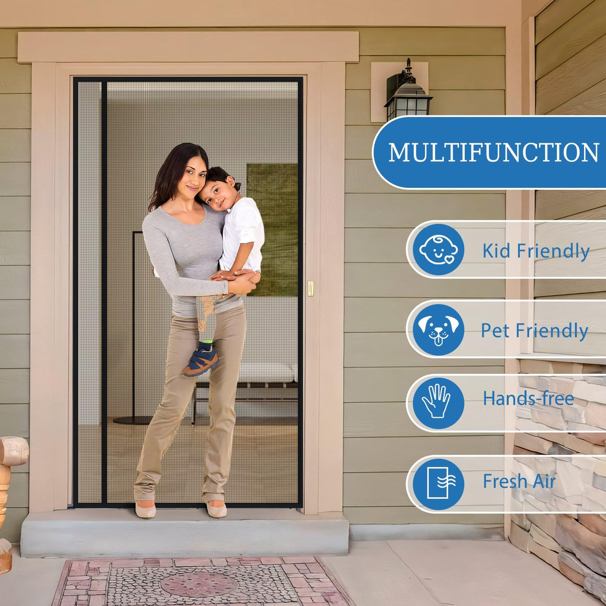 LONGEAS Magnetic Screen Door Mesh Left Right Side Opening Upgraded PET Material Mesh Stronger Than Fiberglass and Polyester,Keep Bugs Out,Pet & Kid Friendly,Hands Free,Fit Door Size 72" X 96"