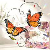 Iricrist Monarch Butterfly Gifts for Grandma & Mom, Butterflies Suncatcher Stained Glass Window Hanging, Real Handmade Sun Catcher Indoor Window, Decorations in Garden Decor, Ornament for Mother