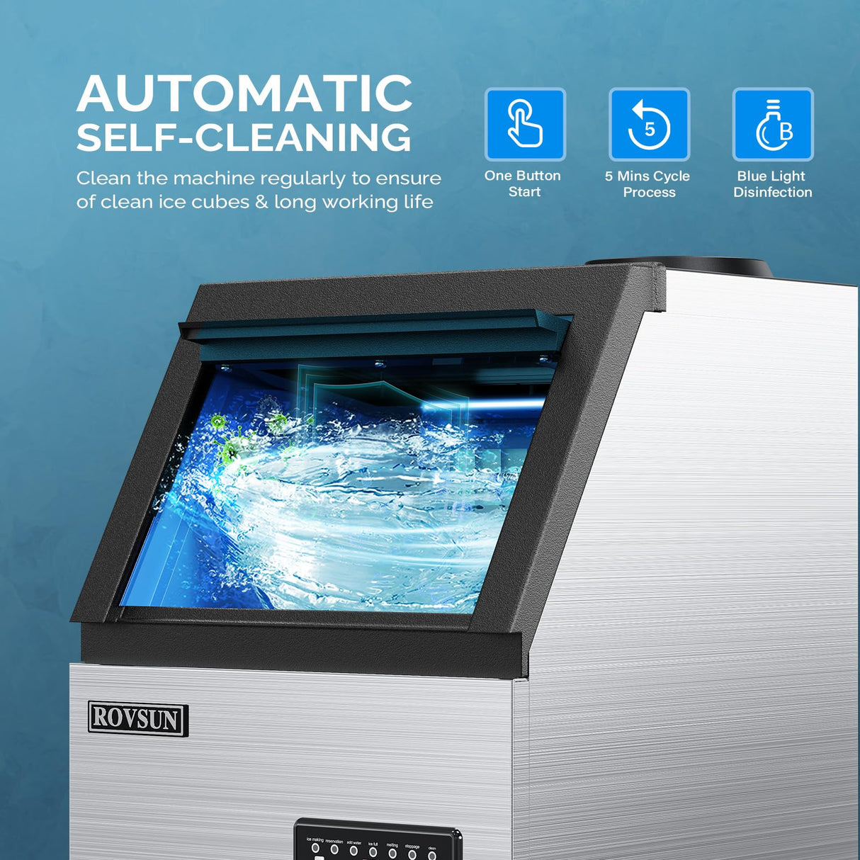 ROVSUN Commercial Ice Maker Machine 110LBS/24H with 2 Water Inlets, Freestanding Ice Machine with 24lbs Storage Bin, Ice Scoop & Water Filter for Home Office Restaurant Bar Cafe