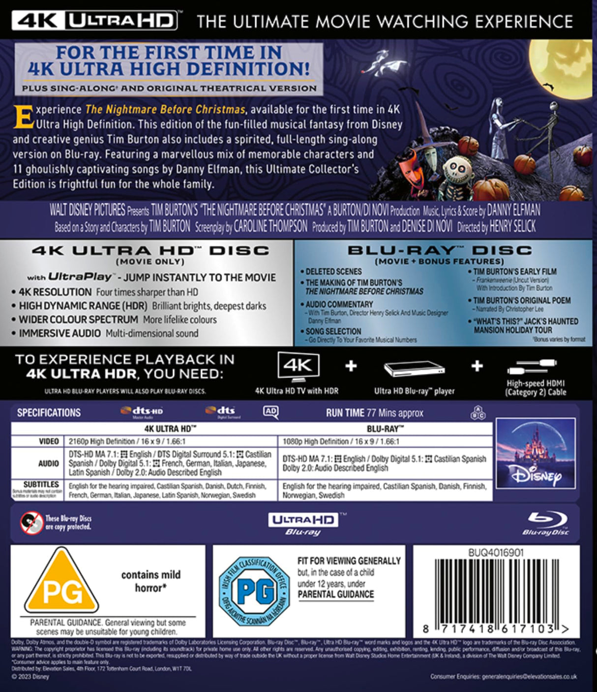 Disney's The Nightmare Before Christmas 4K UHD [Blu-ray] [Region A & B & C]