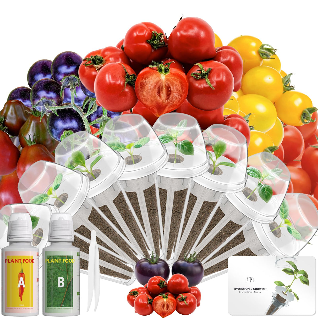 Mixed Cherry Tomato Seed Pod Kit Compatible with AeroGarden, Ahopegarden,URUQ, LETPOT Hydroponic Growing System, 8 Complete Pods with Red, Golden, Black, Purple & Strawberry Fruit Tomato Seeds