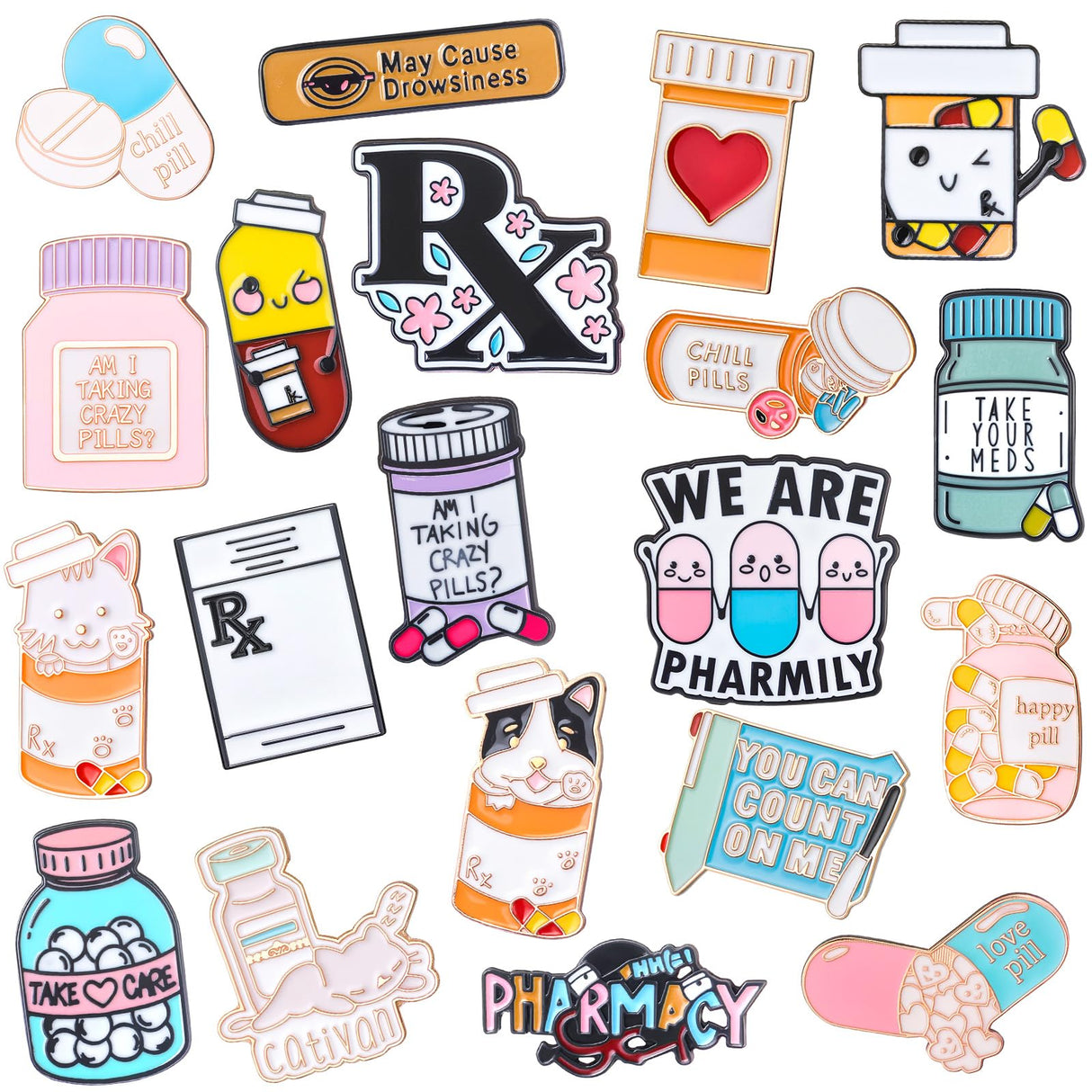 CraftyDream 40 Pcs Pharmacy Enamel Lapel Pins Bulk for Backpacks
