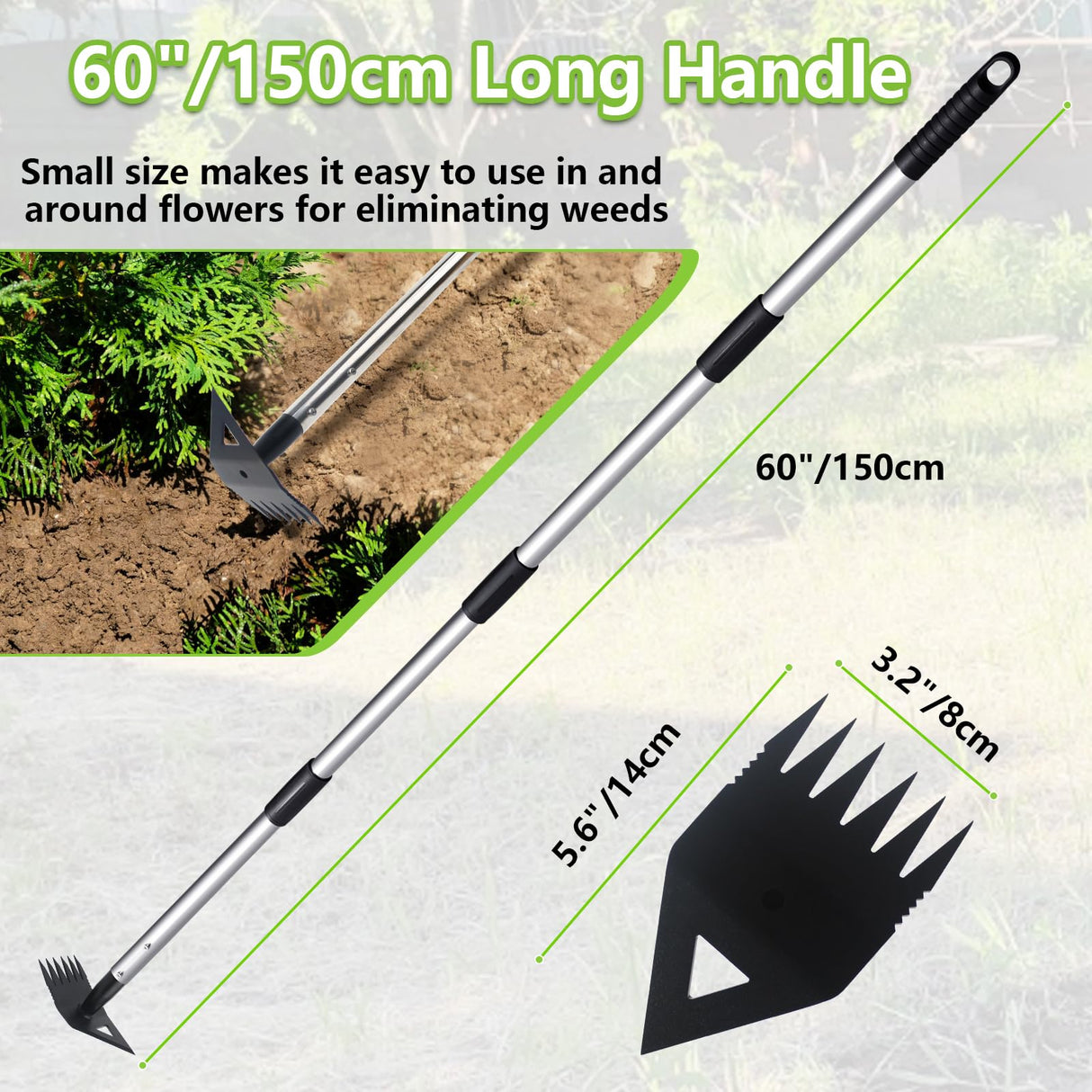 Weed Puller Tool with Long Handle, Hoe Garden Tool & Weed Rake for Weeding