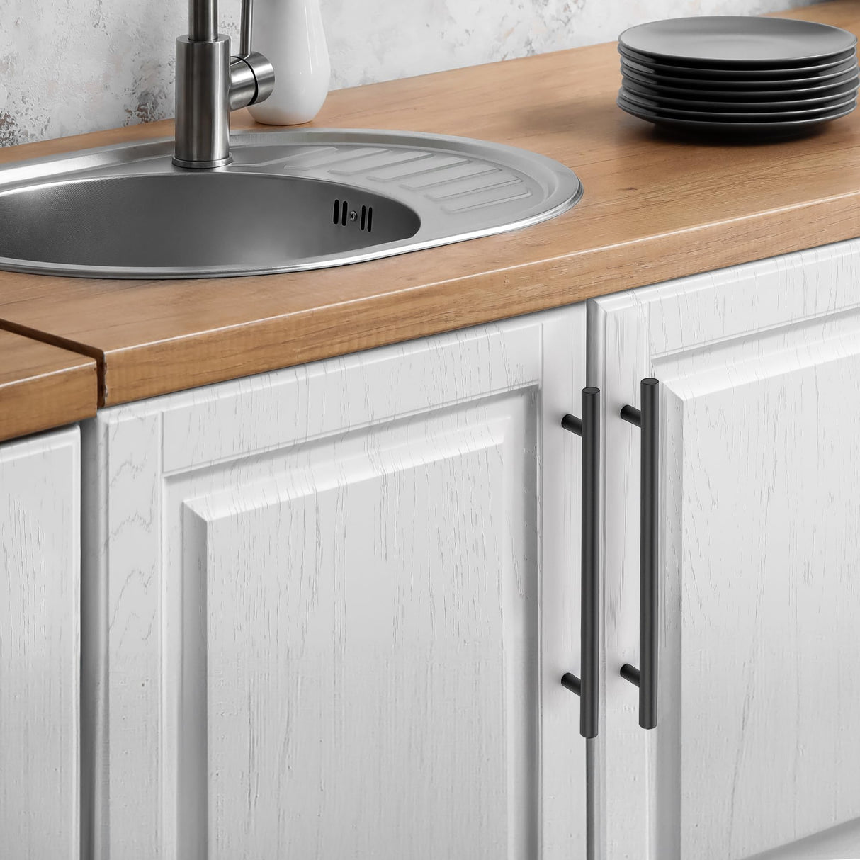 JOY DECOR 15 Pack Cabinet Handles, Black Cabinet Pulls, 7-1/2 in Hole Center Kitchen Hardware, Stainless Steel T Bar Handles for Dresser Drawers