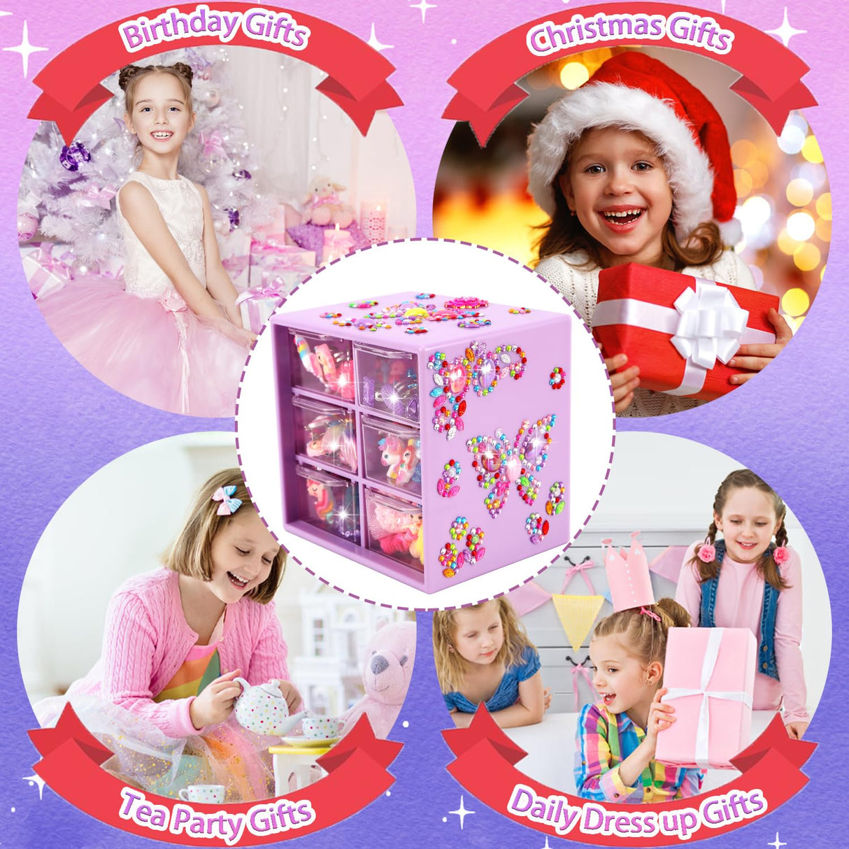 Toddler Girl Toys for Ages 5-7 Littler Girls Jewelry Set,51Pcs Kids Toy for Girls Age 8-10 Clip on Earrings,Princess Toys Adjustable Ring,Girl Toy Age 3 4 5 6-8 Year Old Christmas Birthday Gifts