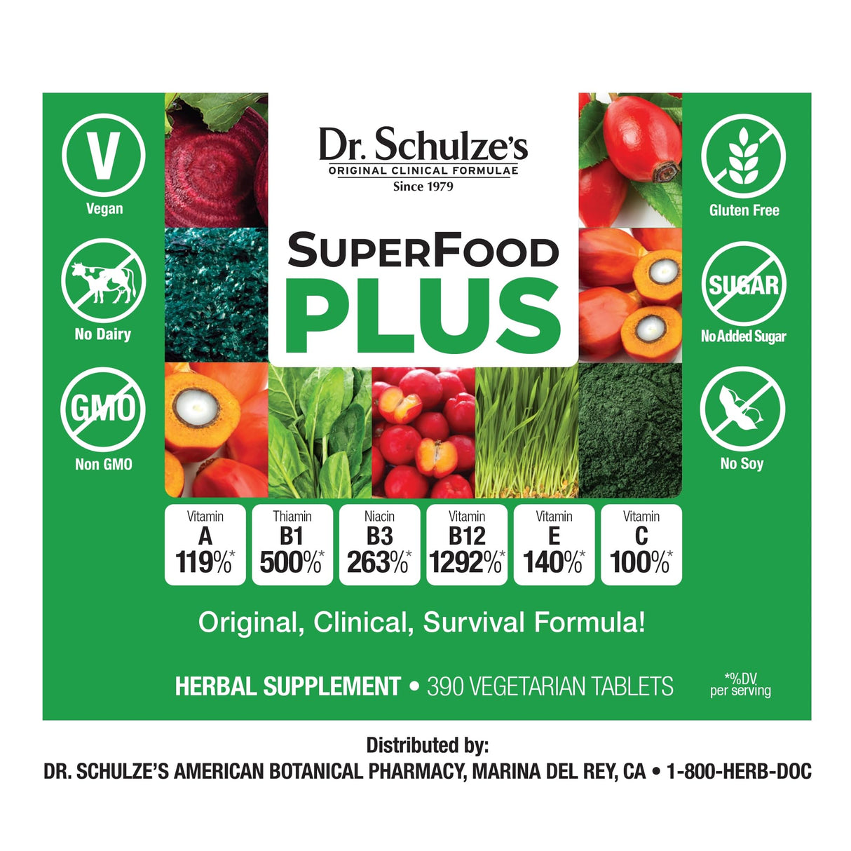 Dr. Schulze's SuperFood Plus | Vitamin & Mineral Herbal Concentrate | Daily Nutrition & Increased Energy | Gluten-Free & Non-GMO | Vegan | 390 Tabs | Packaging May Vary