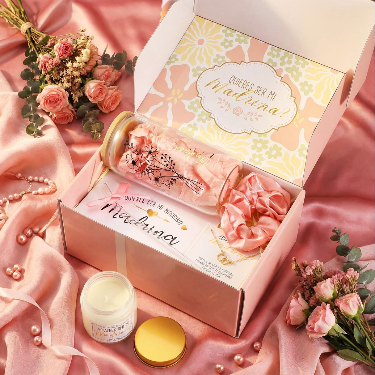 Singhoow 6 Pcs Godmother Proposal Gift Set, 16oz Cup,Spanish,Pink