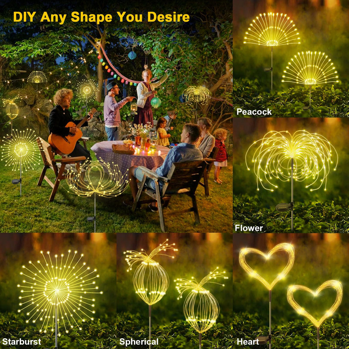 YaaFen Solar Garden Lights Outdoor, 6 Pack 120 LED Twinkling Firework Lights Decorative with 2 Modes, Outdoor Waterproof Solar Starburst Light for Outside Yard Pathway Garden Decor, Warm White
