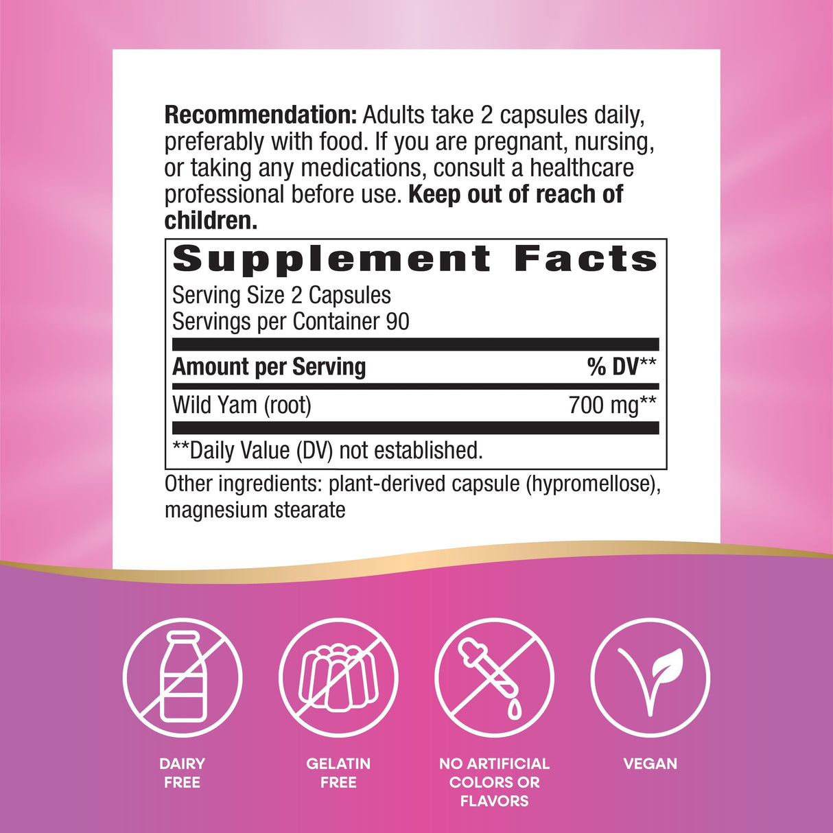 Nature's Way Wild Yam Root, Women's Traditional Health Support*, 700 mg per 2-Capsule Serving, Non-GMO Project Verified, 180 Vegan Capsules (Packaging May Vary)