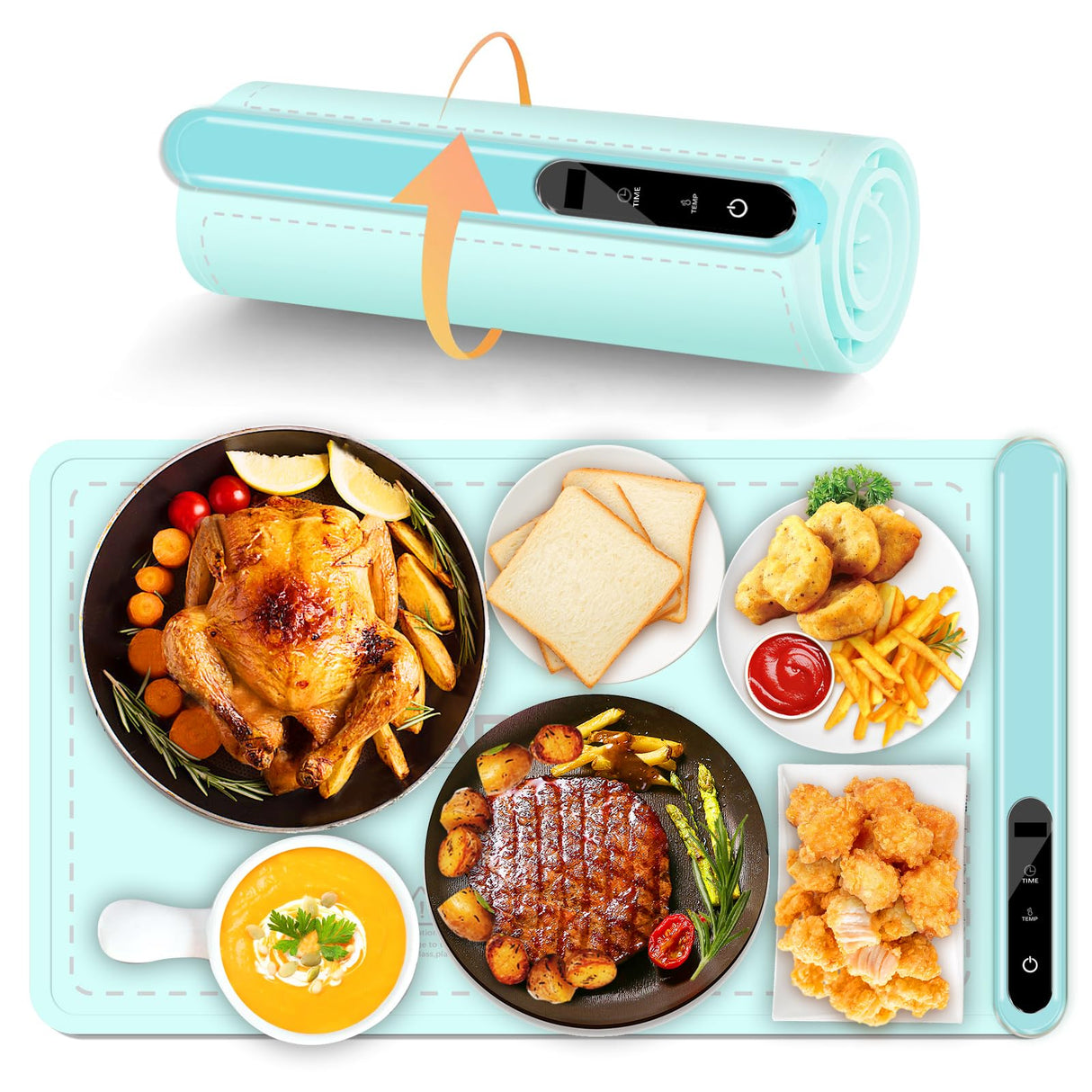 Warming Mat for Food Warmer Heating: Electric Silicone Hot Trays & Warm Buffer Plate 7-Level Temperature Control,Foldable Heat Pad,Keep Dishes Heater,Gift for Kitchen & Party - Seafoam