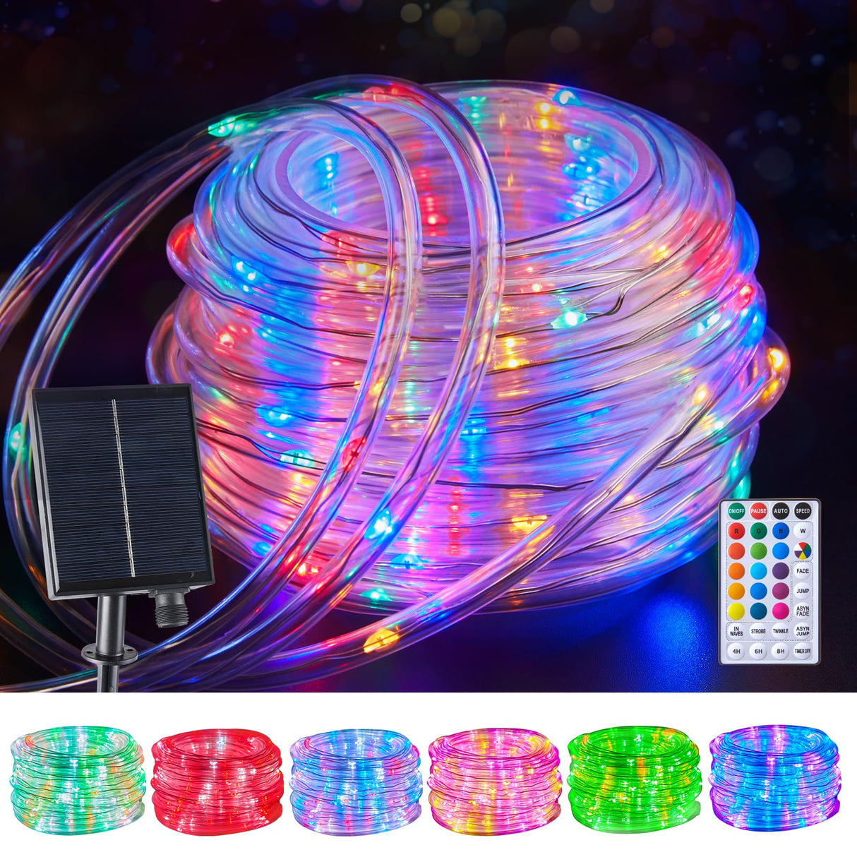 Brightown Solar String Lights Outdoor Waterproof, 18 Colors Changing 39FT Fairy Rope Light Solar Powered with Remote, 100 LEDs Multicolor Trampoline Light Rope Lighting for Outside Christmas Party