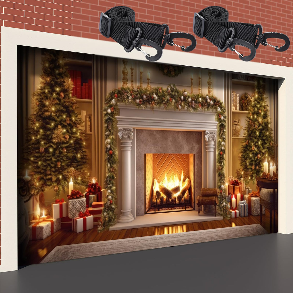 Vincreem 6 Pcs Christmas Garage Door Banner Clamps Halloween Garage Door Backdrop Installation Kit Clips Large Banner Cover Hanging Hooks Tools Mural Clip for Xmas Home Party Decorations(43.3 Inches)