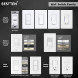 BESTTEN 10 Pack Single Pole Decorator Light Switch with Wallplate, 15A 120/277V, Rocker Paddle Wall Switch, On/Off Interrupter for LED and Other Lamps