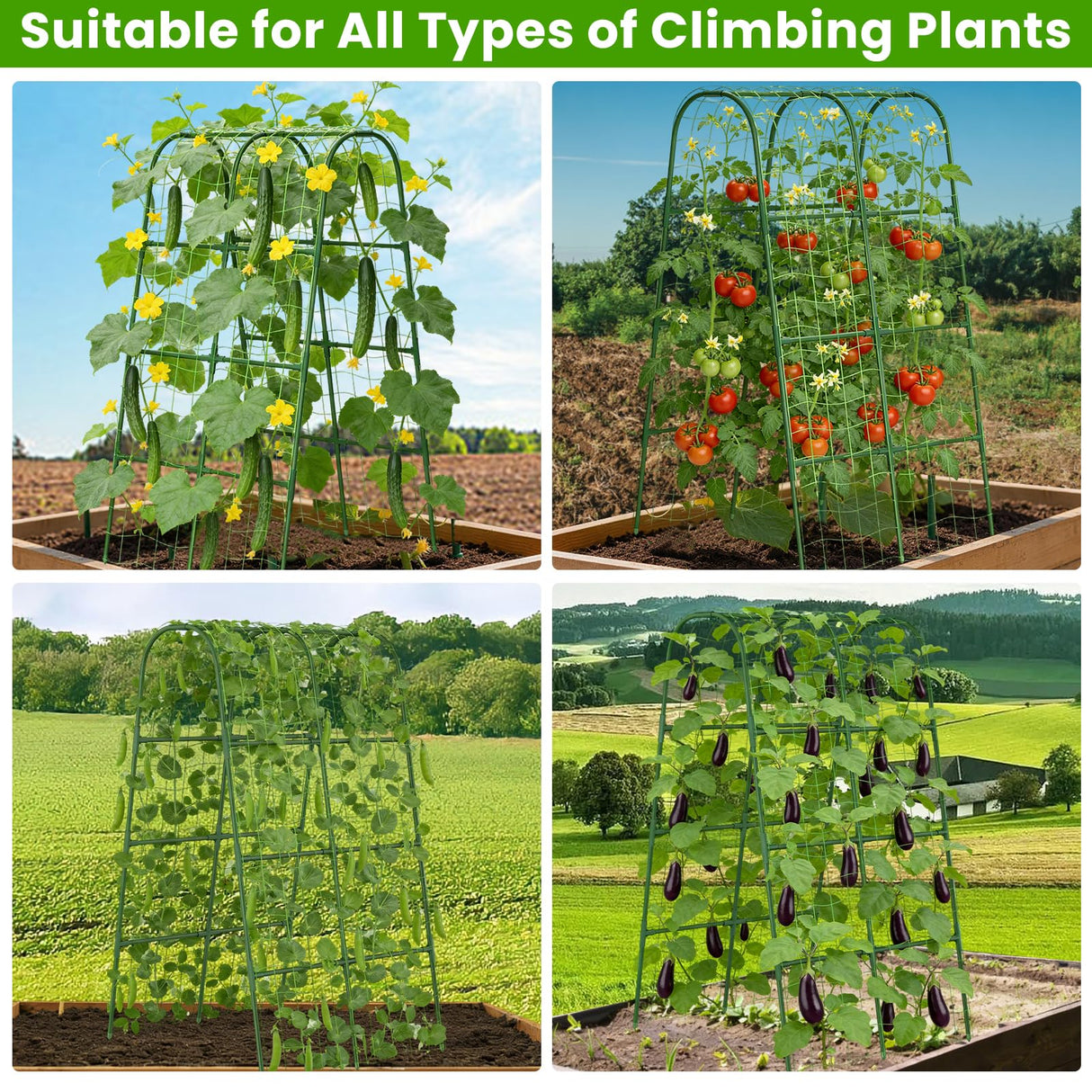 Cucumber Trellis for Raised Bed, U-Shape Garden Trellis for Climbing Plants Outdoor, Metal Arch Vegetables Trellis, Plant Support for Grape Vine Beans Squash Peas Flower