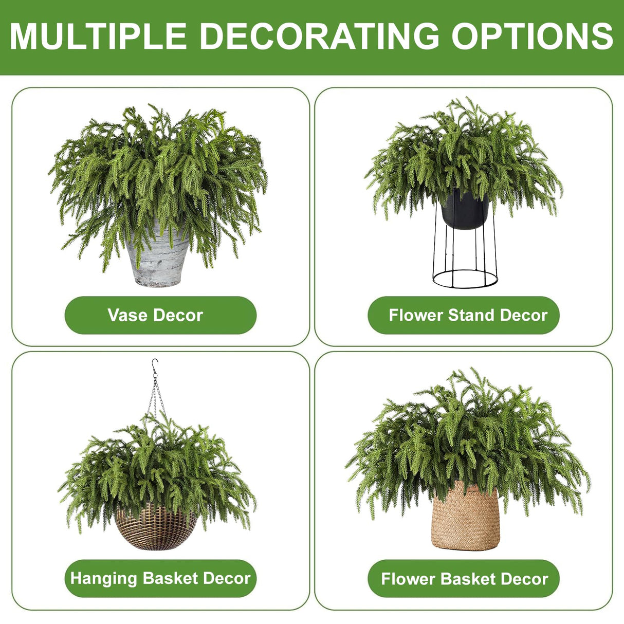 Artgar 12 Pcs Pine Branches - 18 Inch Artificial Green Pine Stem - Real Touch Christmas Greenery Pines Branches for DIY Flower Arrangement Home Indoor Christmas Decor