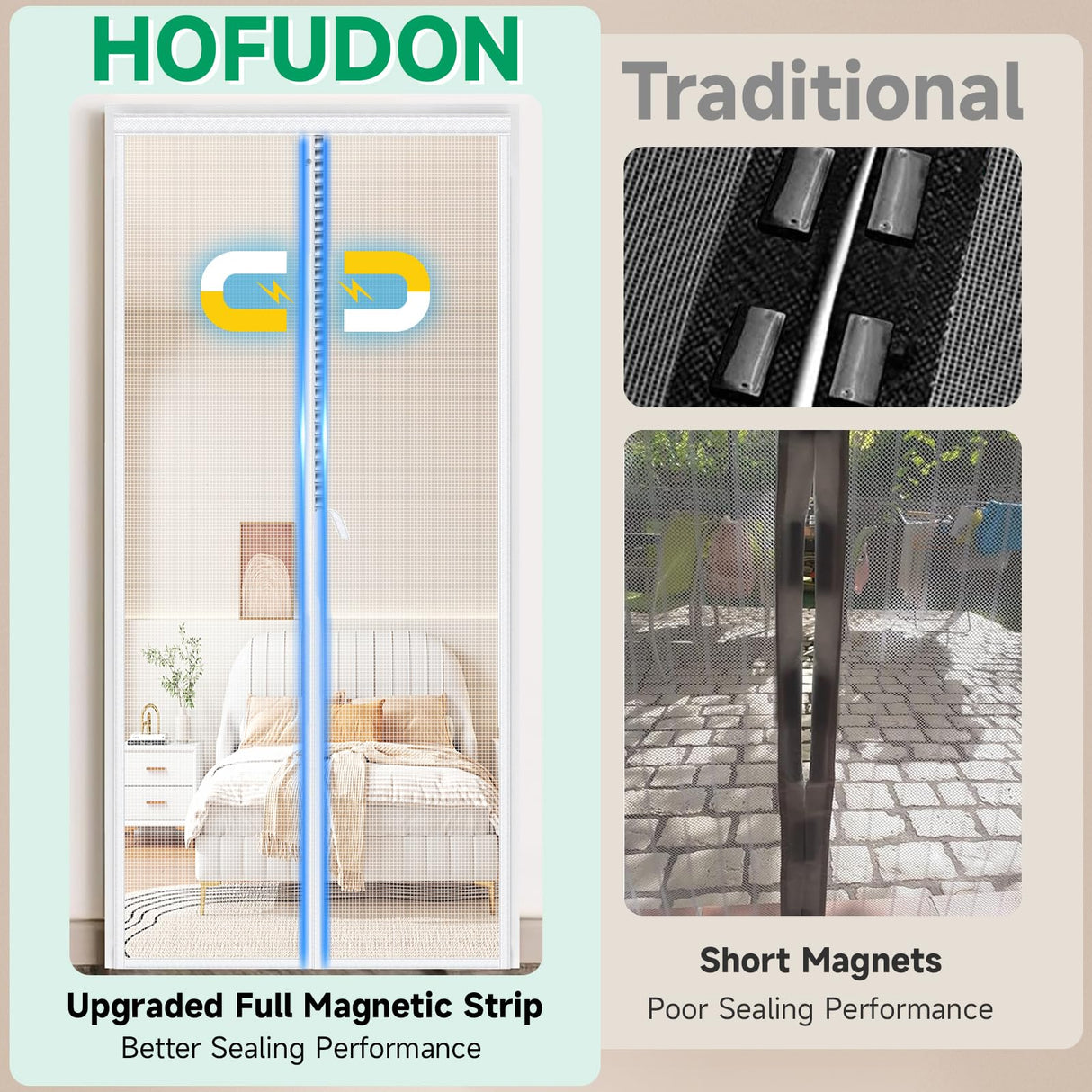 HOFUDON Upgraded Magnetic Screen Door, Heavy Duty Fiberglass Mesh, Quick Close Full Strip Magnets, Door Screen Magnetic Closure for Single Door Size 36 x 80 Inch, Screen Door Size 39 x 82 Inch White