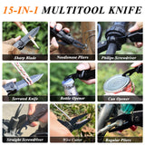RoverTac Pocket Knife, 15-in-1 Multitool with Pliers, Bottle & Can Opener, 9 Screwdriver Bits, Locking Mechanism & Nylon Sheath - EDC Multi Tool for Camping, Hiking & DIY, Gift for Men & Dad