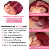 99j Burgundy Lace Front Wigs Human Hair 13x4 Body Wave Lace Front Wigs Human Hair Pre Plucked Glueless Red Wig Wine Red Lace Front Wigs Human Hair Wigs for Women 180 Density 26 Inch
