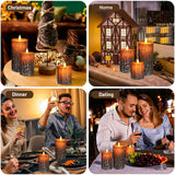 VEEKI Flameless Candles Lights, Set of 3 Battery Operated Flickering Flameless Candles with Remote & Timer, Dimmable LED Pillar Candles, Pine Bark Electric LED Candles for Christmas Winter Home Decor