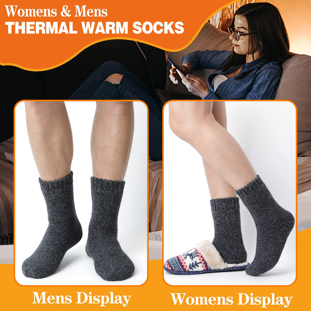 Welwoos Heated Thermal Socks for Women & Men Winter Warm Ski Thick Boot Insulated Gift Socks Stocking Stuffers for Women 3 Pairs (Dark Grey,L)