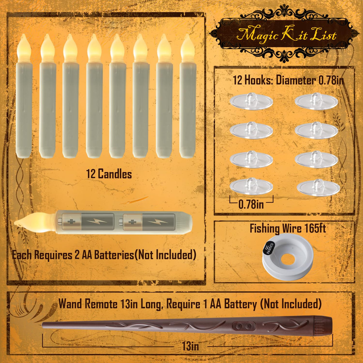 Homemory Hanging Floating Candles with Wand Remote and String, 12 Pcs Flying Flameless LED Taper Candles Warm White Light, Battery Operated Window Candles with Wand for Halloween Christmas Party