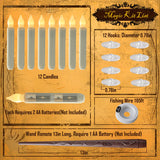 Homemory Hanging Floating Candles with Wand Remote and String, 12 Pcs Flying Flameless LED Taper Candles Warm White Light, Battery Operated Window Candles with Wand for Halloween Christmas Party