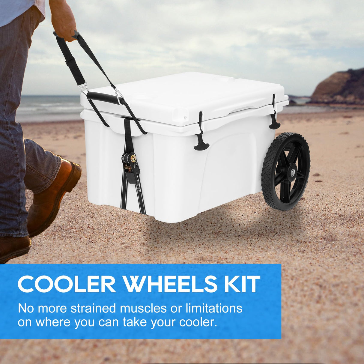 FERUERW Upgraded Cooler Wheel Kit, Universal Cooler Cart Kit for Heavy-Duty Coolers,15.5 in to 17.5 in Wide Coolers, All Terrain 12 Inch Wheels&Ratchet Straps, Roller Accessories for Camping & Beach
