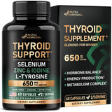 Thyroid Support for Women - Astragalus | Selenium 200 mcg | Zinc & Iodine | L-Tyrosine | Adaptogen Herbs - 21-in-1 Antioxidant & Immune Support - Vegan, Non-GMO, Lab Tested - 60 Capsules, Made in USA