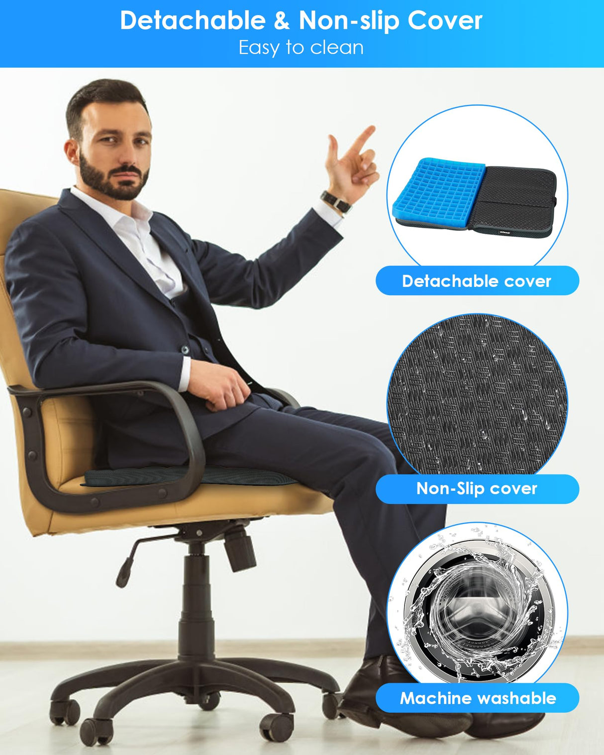 WISIMMALL Gel Seat Cushion, Portable Travel Cushion for Long Sitting, Thick & Foldable, 14.5" x 10.5" Large Size Chair Seat Cushion for Office Chair Car Wheelchair, Relief Sciatica Coccyx Pain