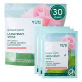 YUNI Beauty Large Body Wipes - Rose Cucumber, 30 Count - Moist Showerless Wipes, Cleanse & Deodorize, On-the-Go Waterless Body Cleanser, Individually Wrapped Body Wipes for Camping, Travel & Gym