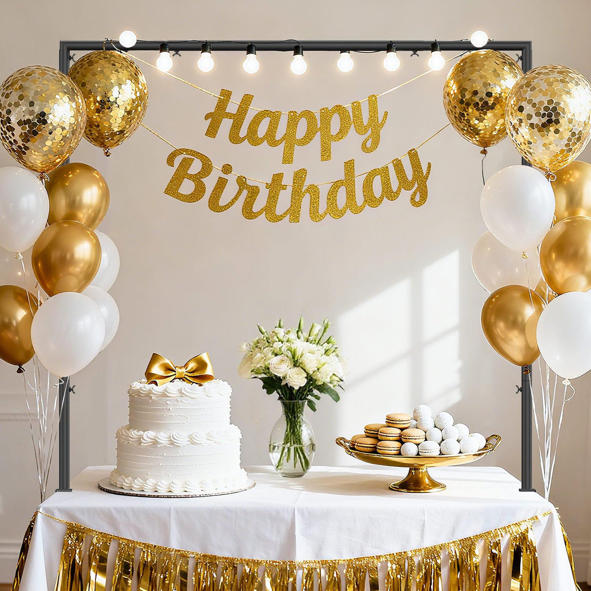 Over The Table Rod Stand with Clamps, Adjustable 32"-102'' Length 14"-56" Height Metal Black Table Arch Hanging for Wedding Birthday Party Halloween Christmas Anniversary