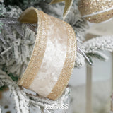 LIZLOVESS Champagne Gold Velvet Wired Ribbon 2.5" X 10 Yards with Glitter Border Stripe Christmas Ribbon for Tree, Wreath Supplies, Garlands Making