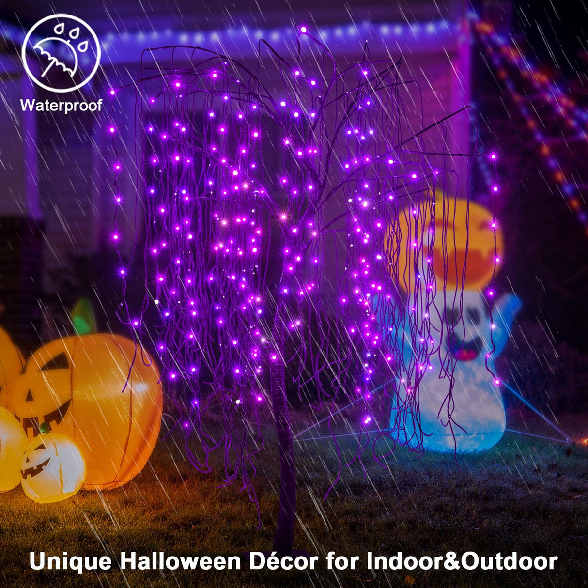 LIGHTSHARE 7 Feet Halloween Willow Tree with Spiders, 256 LED Lights for Home, Festival,Nativity, Party, and Christmas Decoration,Indoor Outdoor Use, Purple