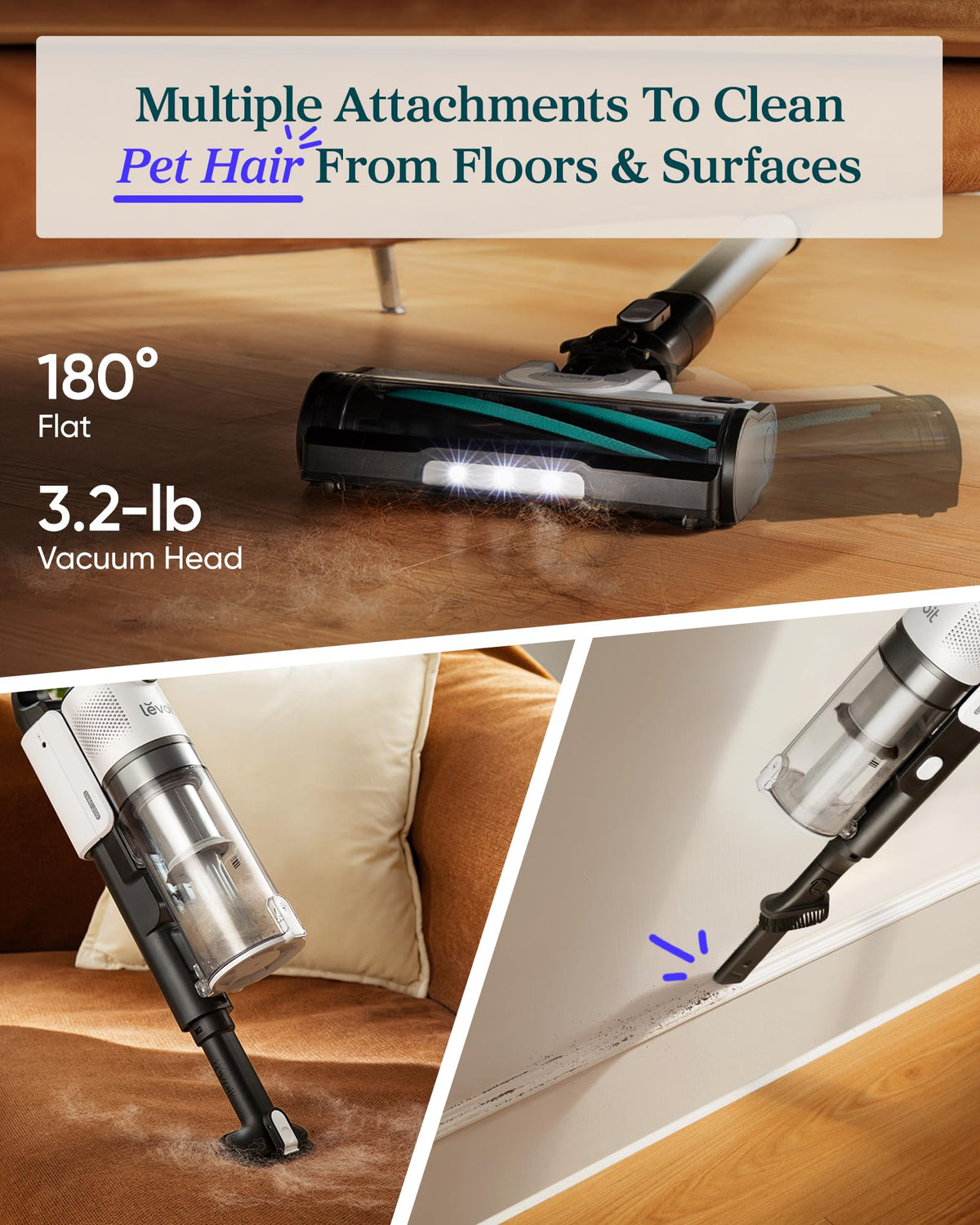 Levoit Cordless Vacuum Cleaner, Anti-Tangle for Pet Hair, Up to 50 Minutes