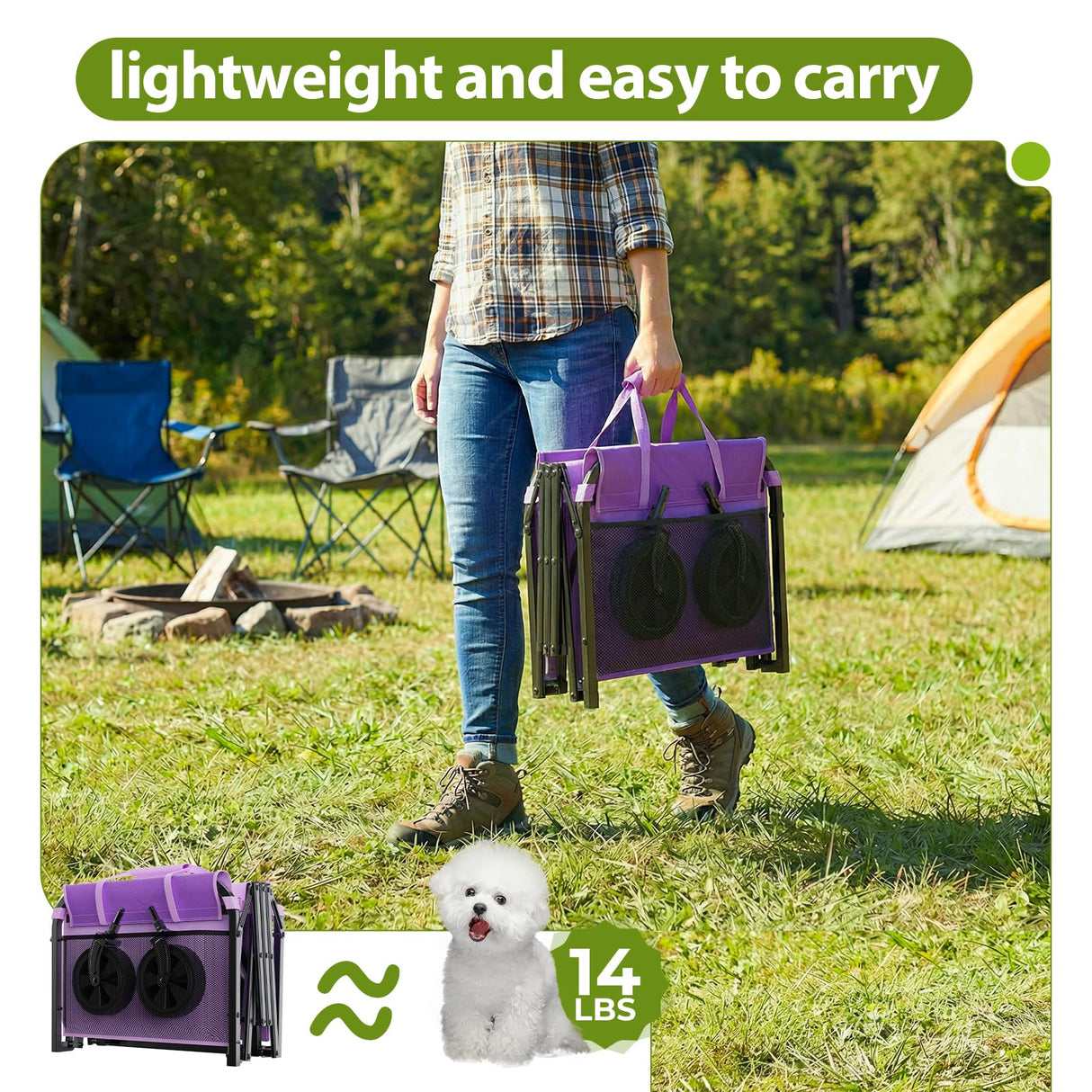 Aimnny Purple Small Collapsible Wagon Cart, Lightweight Folding Utility Cart with Wheels, 220lbs Capacity Portable Grocery Cart for Sporting Events, Garden, Shopping (Purple)