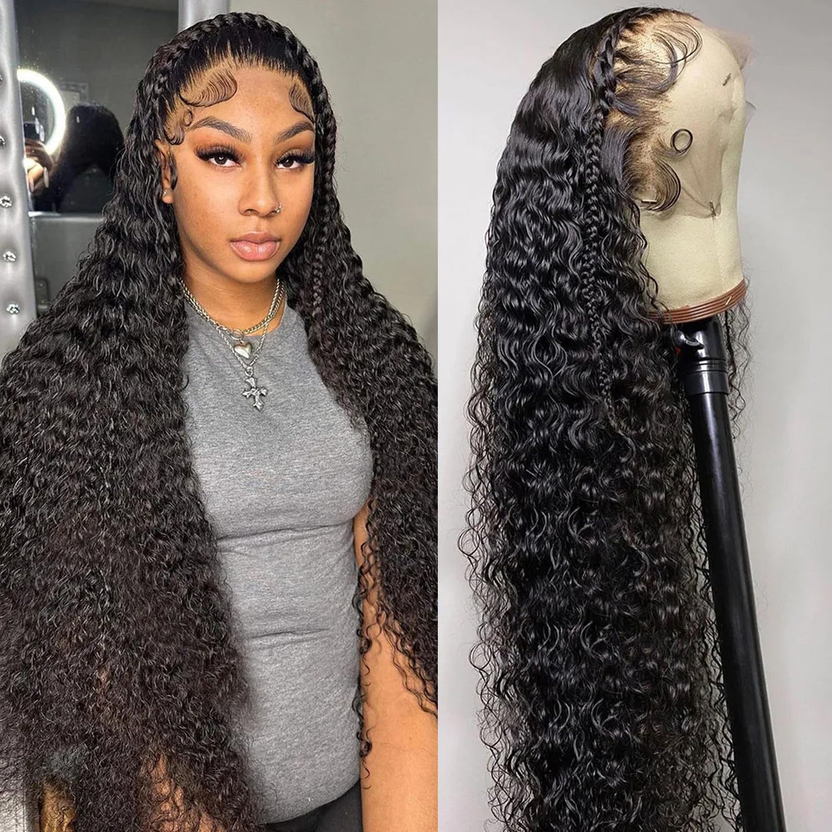 13x6 Water Wave Lace Front Wigs Human Hair Wigs 10A 30 Inch 250 Density HD Transparent Wet and Wavy Lace Front Wigs Human Hair Glueless Deep Curly Lace Frontal Wigs Human Hair Pre Plucked for Women
