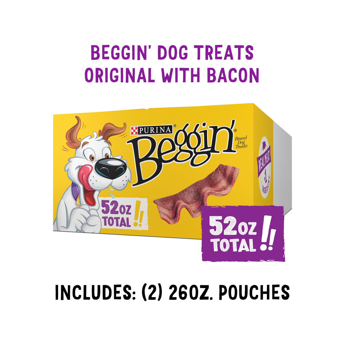 Purina Beggin' Strips Dog Treats, Original with Bacon, (2) 26 oz Pouches