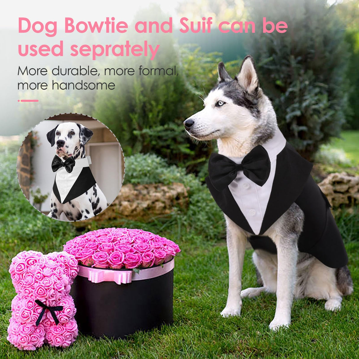 AOFITEE Dog Tuxedo Formal Dog Suit and Bandana Set, Gentle Dogs Wedding Party Suit Bow Tie Shirt, Tuxedo for Small Dogs Costume Outfit with Detachable Bowtie Collar for Christmas Halloween Dress Up