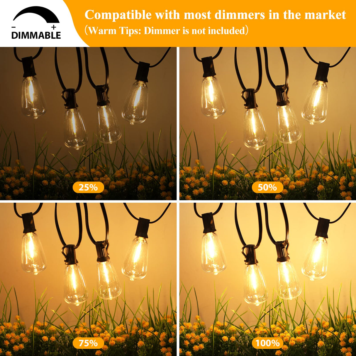 Brightever Outdoor String Lights 200FT Waterproof, Patio String Lights for Outside with 100+4 ST38 Shatterproof LED Filament Bulbs, Dimmable Hanging Lights for Christmas, Party, Cafe (2-Pack 100FT)
