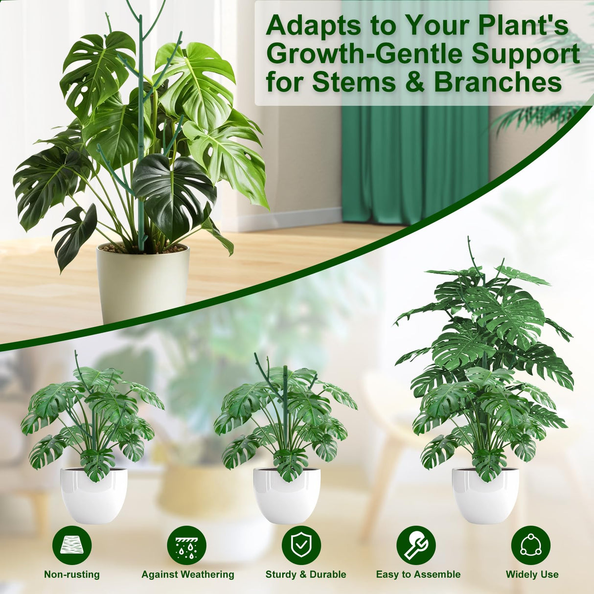 10 Pack Stackable Monstera Plant Support, Garden Stakes for Climing Plants Stem Support, Durable Plant Accessories for Indoor Outdoor Potted Plants, Pothos, Vine, Flower Use