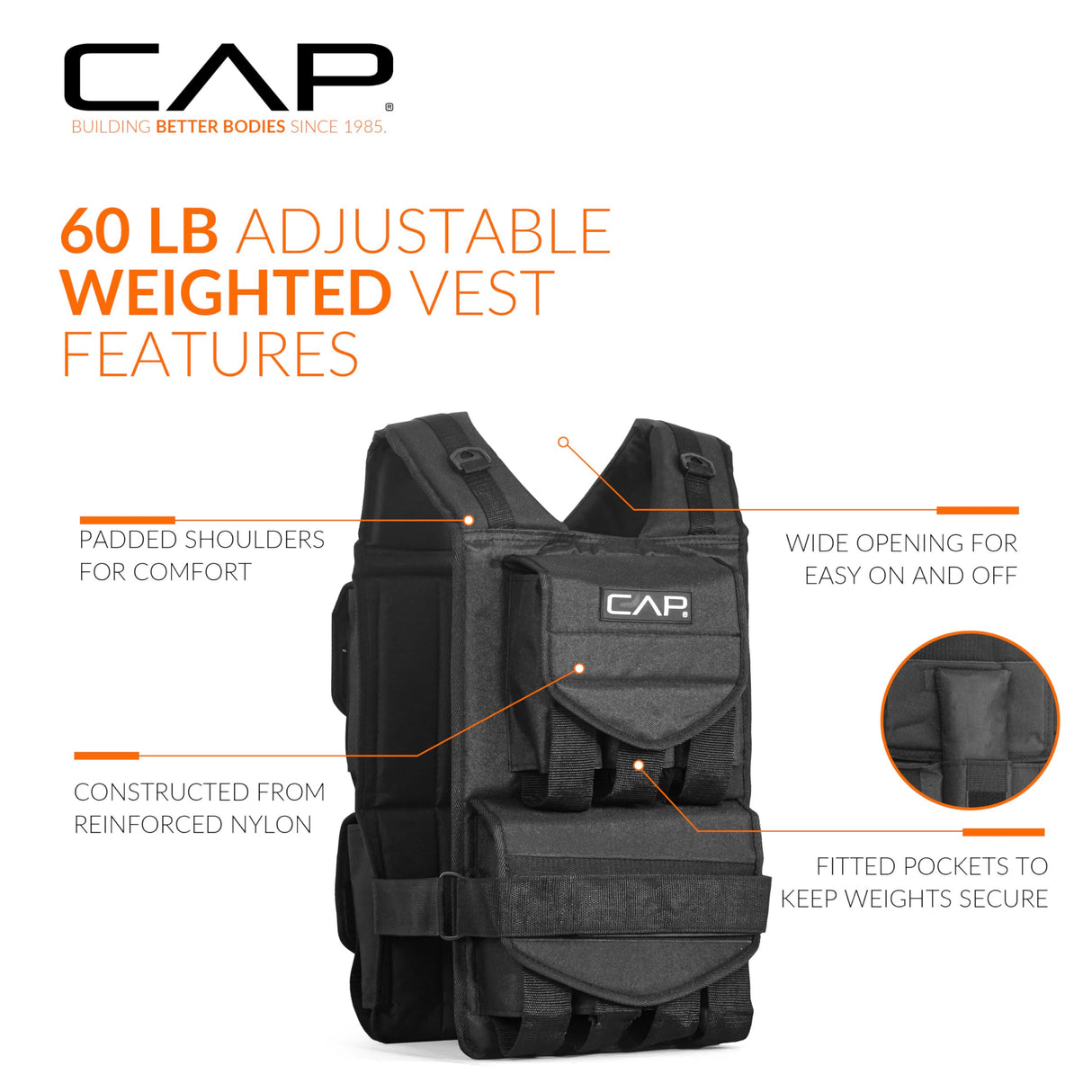 CAP Barbell Adjustable Weighted Vest, 60 lb