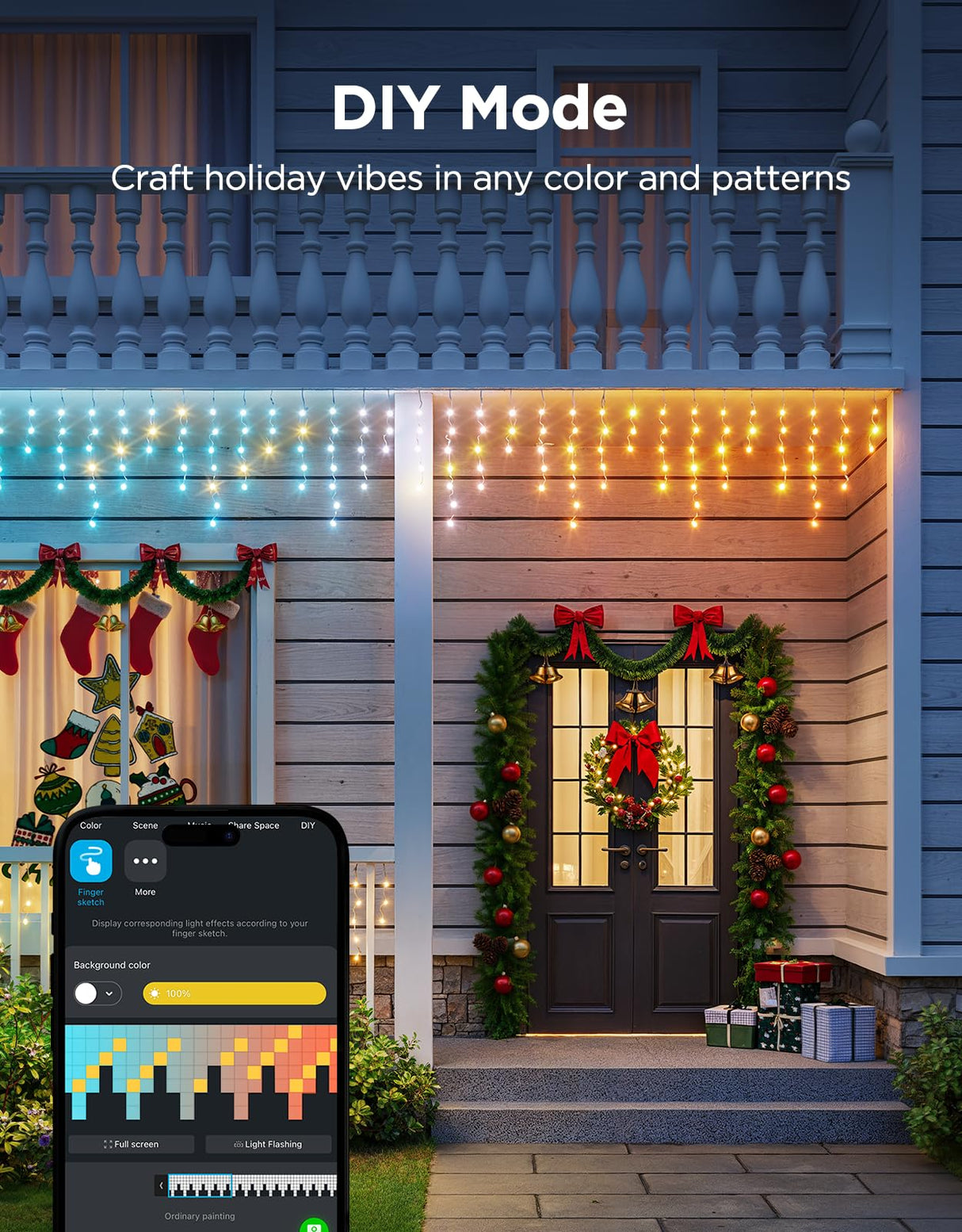 Govee Icicle Lights, Smart RGBIC Christmas Lights for Outside, 33ft with 400 LEDs Icicle Light Outdoor, IP67 Waterproof, Music Sync, Voice Control, 78+ Scene Modes for Halloween Decor