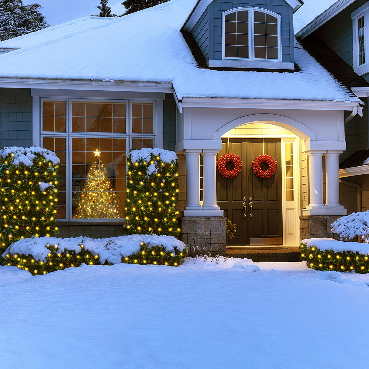 BlcTec Christmas Lights Outdoor 360 LED 9.8ft x 6.6ft Christmas Net Lights with 8 Modes, UL Certified, Timer, Connectable, Waterproof for Bushes, Shrubs, Yard Outdoor Xmas Decorations, Warm White