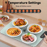 Electric Food Warming Mat with 9 Temperature Settings, Quick Heating Pad, Auto-Off Timer, Portable Silicone Food Warmer for Parties and Buffets