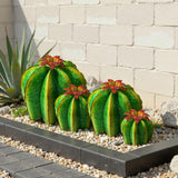 KODIBO Metal Cactus Yard Art, 4-Pack Artificial Barrel Cactus with Flower