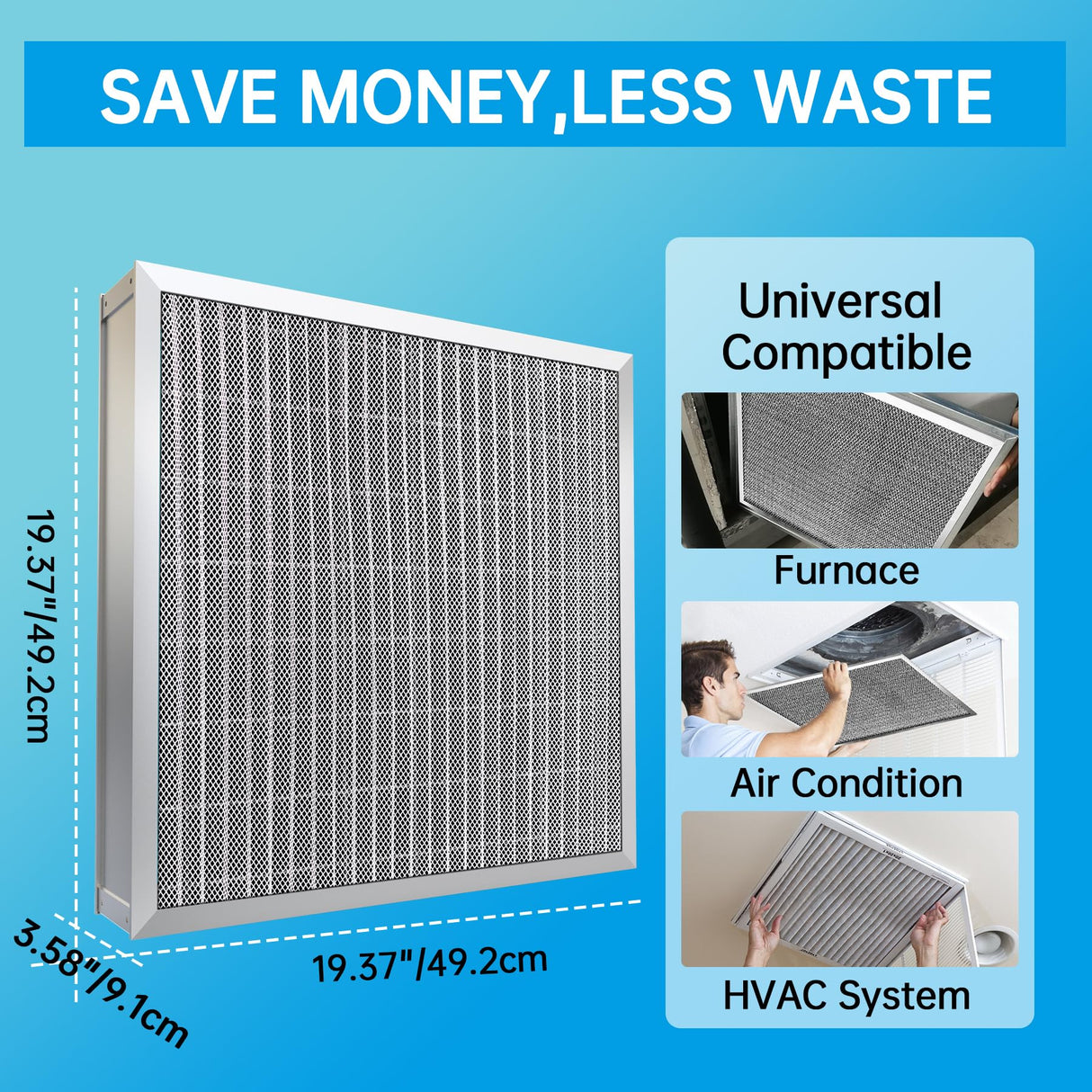 UBeesize 20x20x4 Reusable Electrostatic Air Filter HVAC AC Furnace Filter,Washable, Lasts a Lifetime,Permanent Air Filter,Breathe Fresher,Home And Office(Actual Size:19.37x19.37x3.58In)